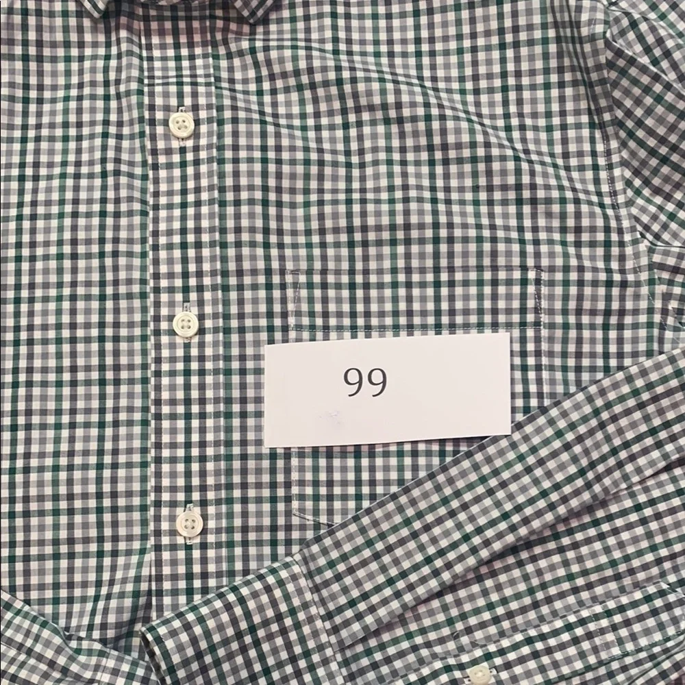 J. Crew Men's Medium Green & Gray Gingham Plaid Casual Button‎ Down Shirt